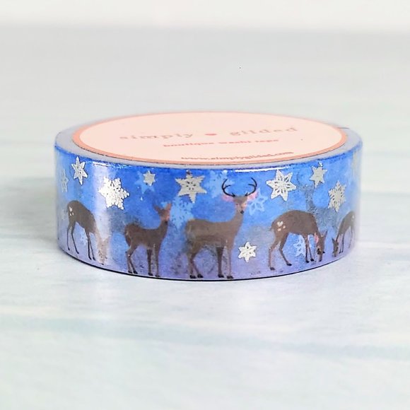 Simply Gilded Winter Deer & Silver Snowflakes Washi Tape - Picture 1 of 1